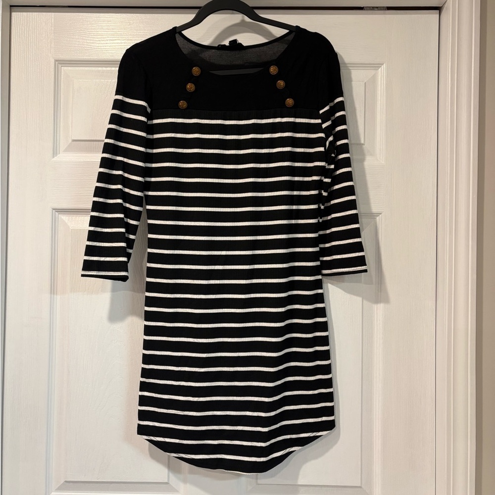 Sweet Wanderer Black and White Striped Midi Dress